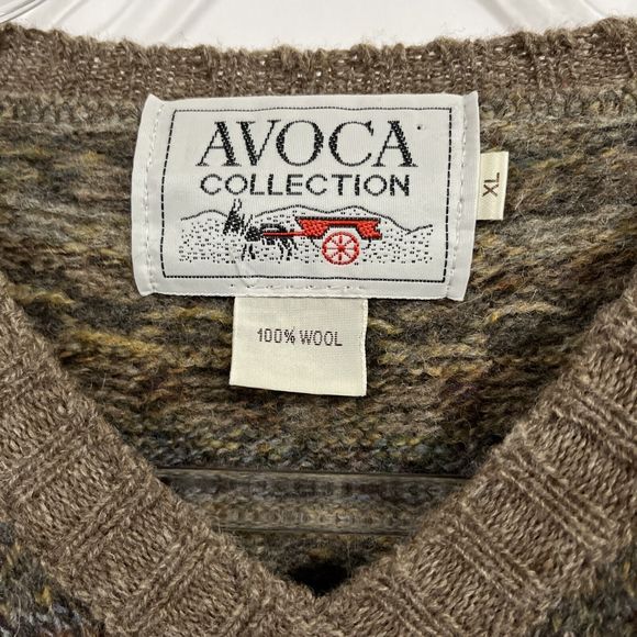 Vintage Avoca Collection Pure New Wool Irish Knit Sweater Brown XL Ireland - Picture 2 of 6